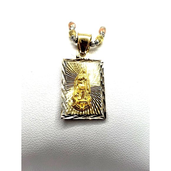 14k Gold  Two Tone Virgen De Guadalupe, Our Lady of Guadalupe Square Medal Penda - Picture 6 of 14